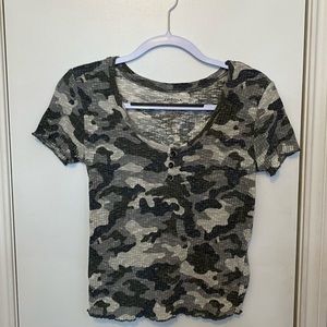 Grey Camo Ribbed Crop Top
